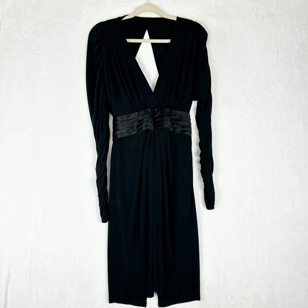 Sue Wong Open Back Ruched Dress Size 8 Black Party Cocktail Gatsby Mod Y2K